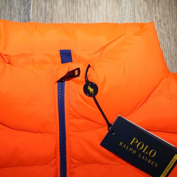 NWT POLO RALPH LAUREN MEN'S NEON PACKABLE DOWN VEST ORANGE NAVY BLUE $240‎ - Picture 7 of 10